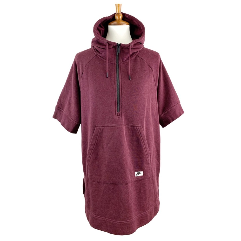 Nike Short Sleeve Hoodie Medium Tunic Zip Maroon
